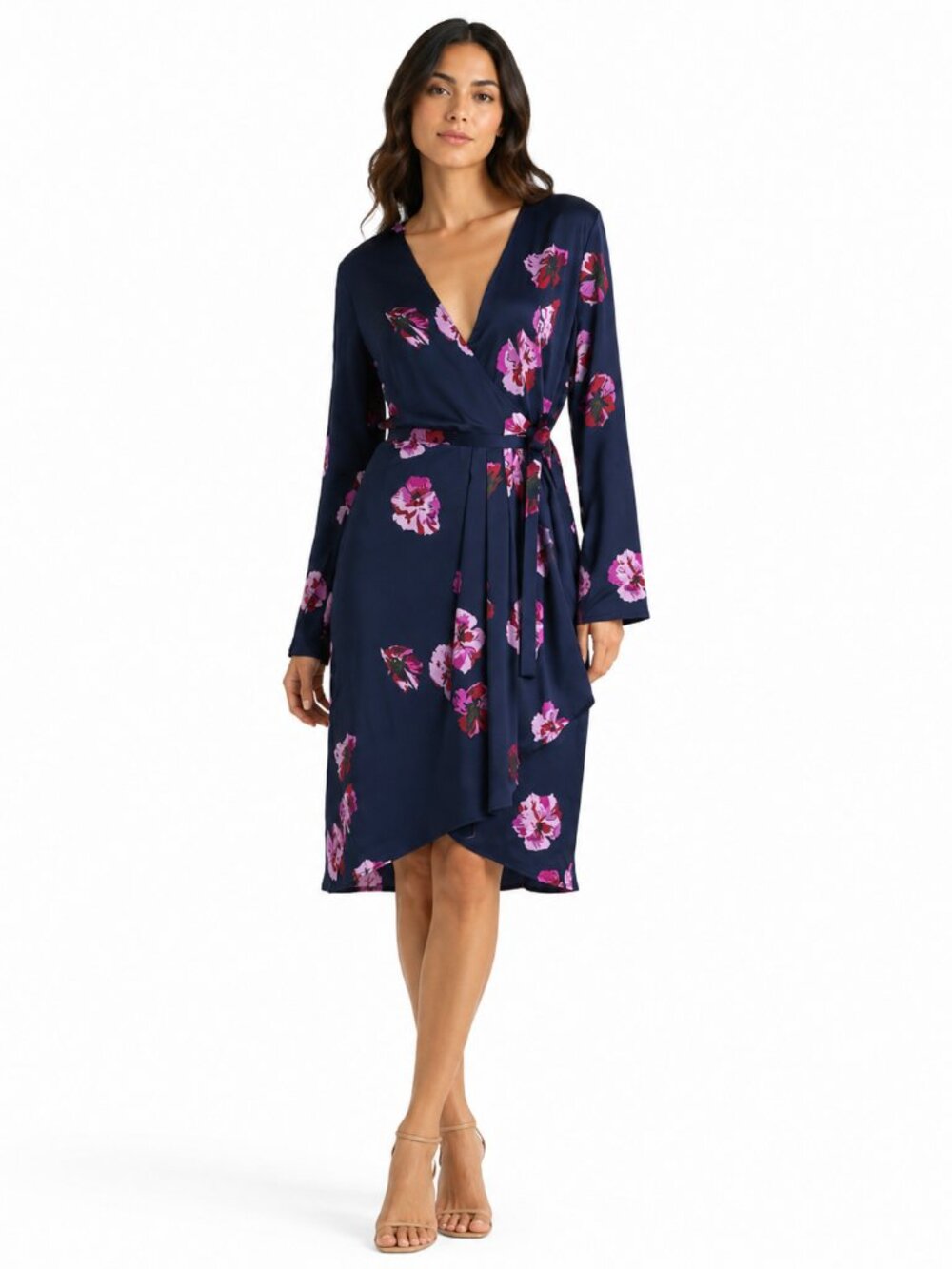 Joie Navy Midi Wrap Dress with Pink Floral Print